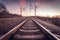 Train platform at sunset. Railroad. Railway station