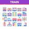 Train Rail Transport Collection Icons Set Vector