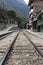 Train rails arriving in Aguas Calientes Machu Pichuu