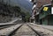 Train rails arriving in Aguas Calientes Machu Pichuu
