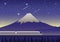 train run past Mount Fuji at night scene famous landmark of Japan