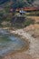 Train running on Arashiyama river, Kyoto, Japan