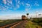 Train running on railway in rural view, Train engine pulling to traveling of Thailand