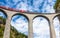 Train runs on Landwasser Viaduct, Filisur, Switzerland