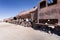 Train rusty locomotive carcass railway carriages, Bolivia train cemetery