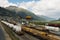 The train station Samedan and behind the airport Samedan in the