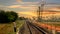 Train track through paddy fields