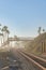 Train track at San Clemente, California against the sunset sky background