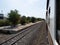 Train tracks Background nature green,Blue sky Beautiful,On Floor Scree Stone