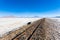 Train tracks on Bolivian salar