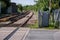 Train tracks including electrified third rail at Hoylake Wirral June 2020