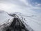 Train tracks on snowy landscape