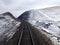 Train tracks on snowy landscape