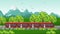 Train traveling Vector. Red vehicle on Beautiful green backgrounds