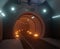 Train tunnel fiction in interior rendering sci-fi,orange tunnel light