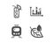 Train, Water glass and Survey results icons. Leaf dew sign. Tram, Soda drink, Best answer. Water drop. Vector