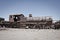 Train wreck in desert. Empty villag and roads close to Uyuni, a