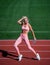 Trainer or coach training with skipping rope. healthy and sporty. sexy woman in sportswear. athletic lady use jumping