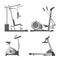 Training apparatuses from gym isolated monochrome illustrations set