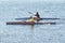 Training of athletes rowing canoe