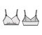 Training Bra lingerie technical fashion illustration with bow, Wire-free, under-chest band. Flat sports brassiere