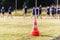 Training cones on a sports field