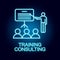 Training consulting line icon in neon style. Element of human resources icon for mobile concept and web apps