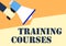 Training courses business notice Hand holding megaphone