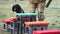 Training dogs in the army on an obstacle course.