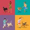 Training Dogs. People with Pets. Isometric flat 3d illustration