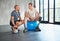 Training, physio and man with a disability and gym ball consultation for rehabilitation. Physiotherapy, help and