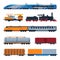 Trains Collection, Side View of Passenger and Cargo Wagons, Railroad Transportation Flat Vector Illustration on White