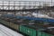 Trains of gondola cars at the railway station