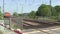 Trains at a main line level crossing.