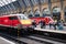 Trains at the platform at King\'s Cross station in London