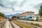 Trains at the platforms at the railway station of Belluno