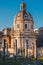 Trajan`s Forum at sunrise in Rome, Italy near the Roman Forum