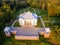 Trakai, Lithuania: Aerial UAV top view of Uzutrakis Palace