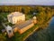 Trakai, Lithuania: Aerial UAV top view of Uzutrakis Palace