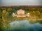 Trakai, Lithuania: Aerial UAV top view of Uzutrakis Palace