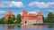 Trakai, Lithuania - August 2019: Tourists visiting Trakai Island Castle on Lake Galve in Trakai, Lithuania