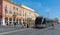 A tram arrives on Place Massena, Nice, France, Europe.