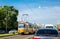 Tram and cars. Urban transport traffic in Budapest