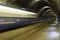 A tram disappearing into a tunnel