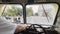 A tram driver drives a retro MTV 82 car through the streets of Moscow during a parade of retro trams. Russia.