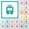 Tram flat color icons with quadrant frames
