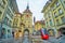 Tram line passing through Marktgasse street, one of the main in Altstadt district in Bern, Switzerland