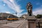 Tram passing on the bridge of lions in Sofia