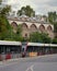 Tram passing by Tophane-I Amire Culture and Art Center, located in Mimar Sinan Guzel Sanatlar Universitesi, Istanbul