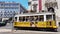 Tram running on the street in Lisbon